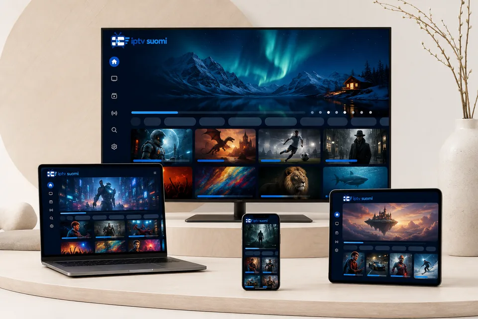 IPTV Suomen käyttöliittymä älytelevisiossa ja muilla laitteilla olohuoneessa.